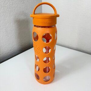Lifefactory 22oz Glass Water Bottle w/ Classic Cap Lid Silicone Sleeve - Orange